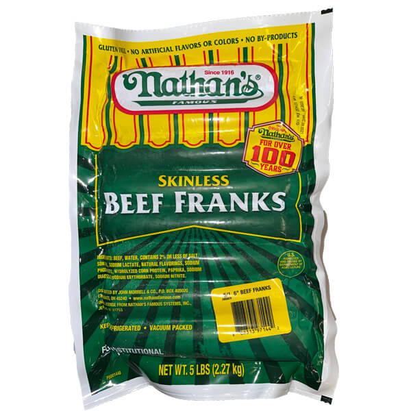 NATHAN'S FAMOUS BEEF FRANKS 6 INCH 5/1
