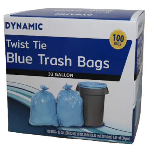 DYNAMIC BLUE TWIST TIE TRASH BAGS 33 GAL