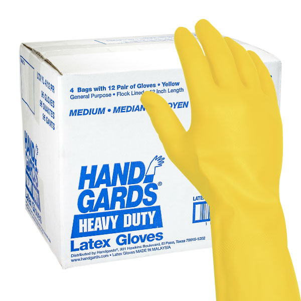 HANDGARDS GLOVES LATEX YELLOW REUSABLE ALL PURPOSE MEDIUM