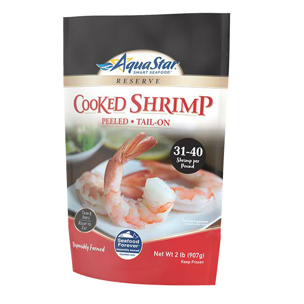 AQUA STAR COOKED PEELED TAIL-ON WHITE SHRIMP 31-40