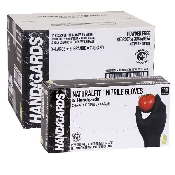 HANDGARDS NATURAL FIT NITRILE BLACK EXTRA LARGE GLOVES POWDER FREE
