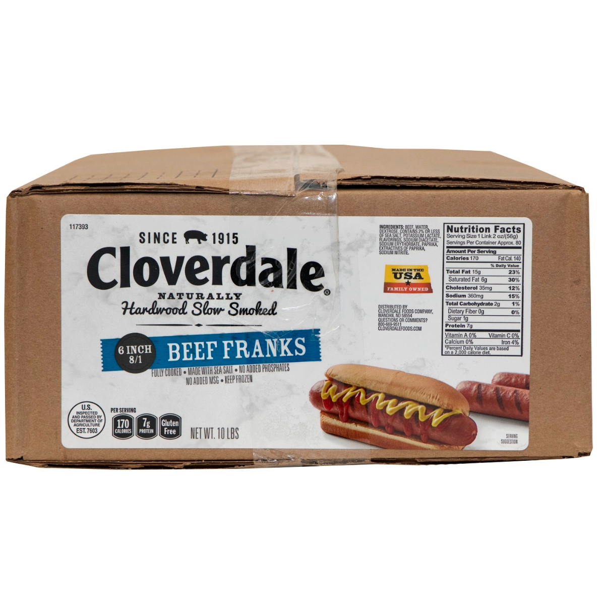 CLOVERDALE BEEF HOT DOGS 6 INCH FRANKS 8/1